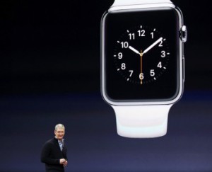 Apple CEO Tim Cook introduces the Apple Watch during an Apple event in San Francisco
