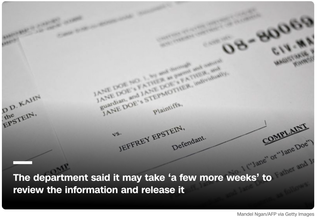 DOJ says it has found over a million additional documents potentially related to Epstein